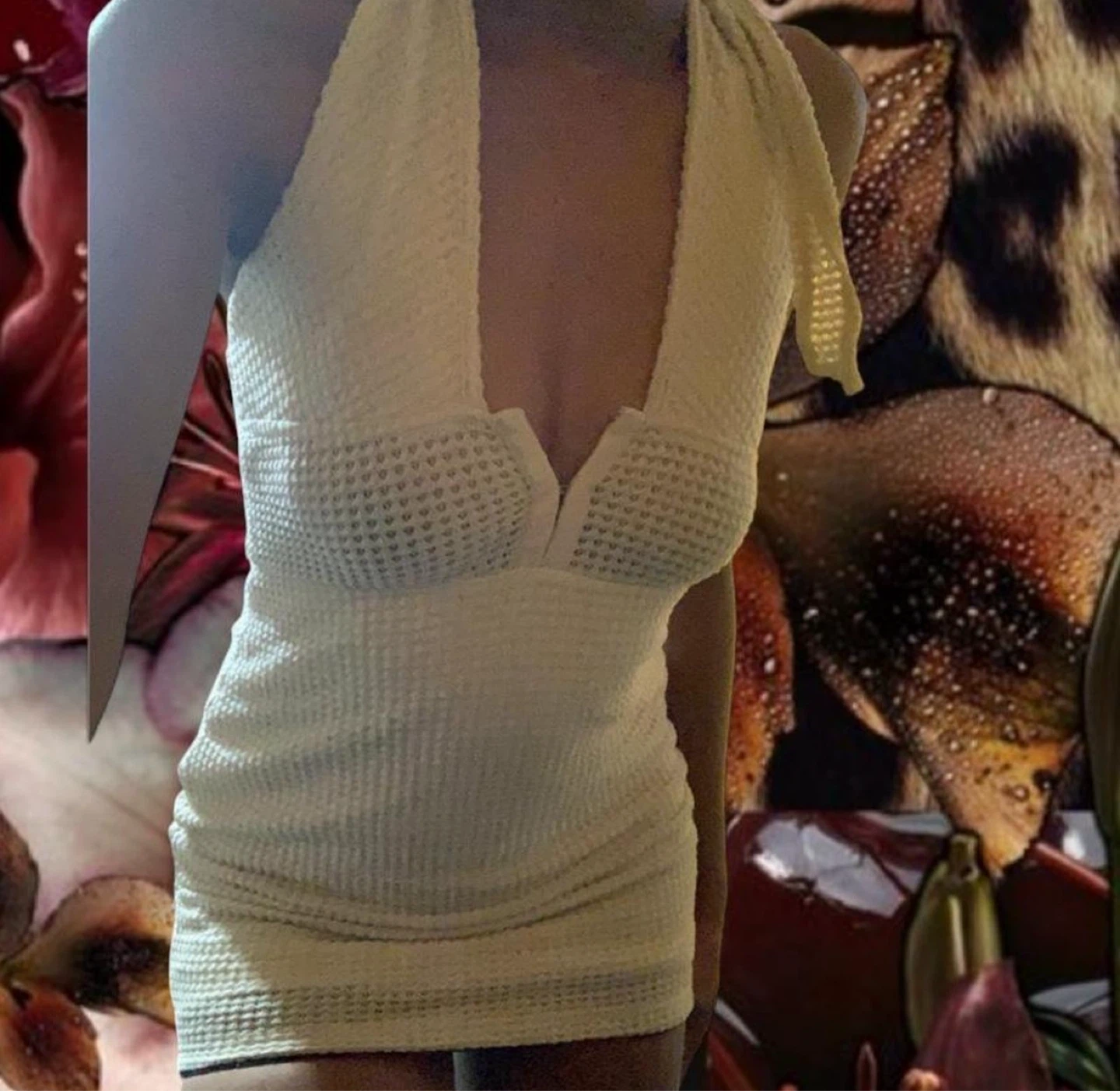 Cream Textured Halter Dress - photo 3