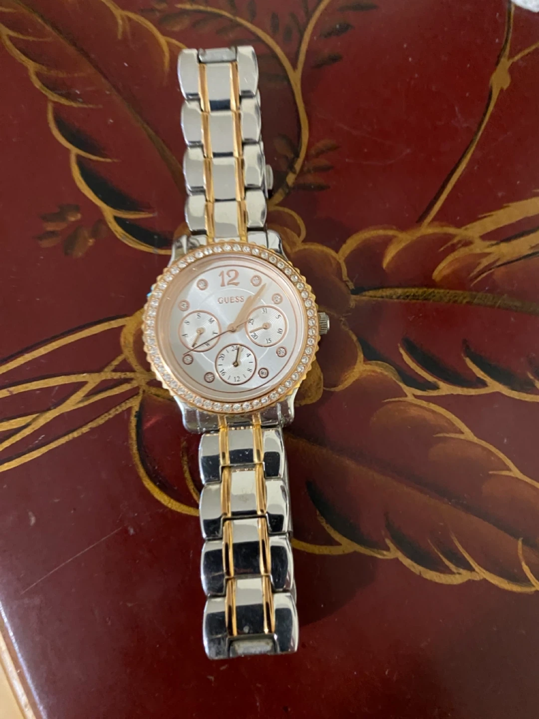 GUESS Women's Two-Tone Watch with Rhinestone Bezel