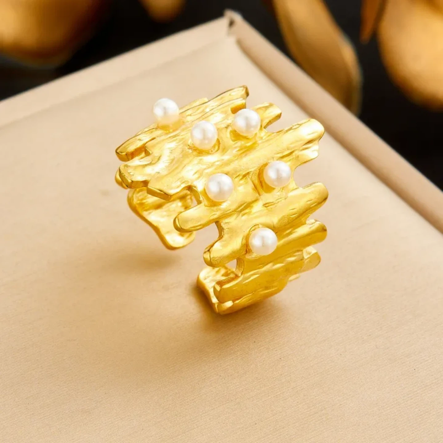 Pearl Glow Open Ring (Stainless Steel)