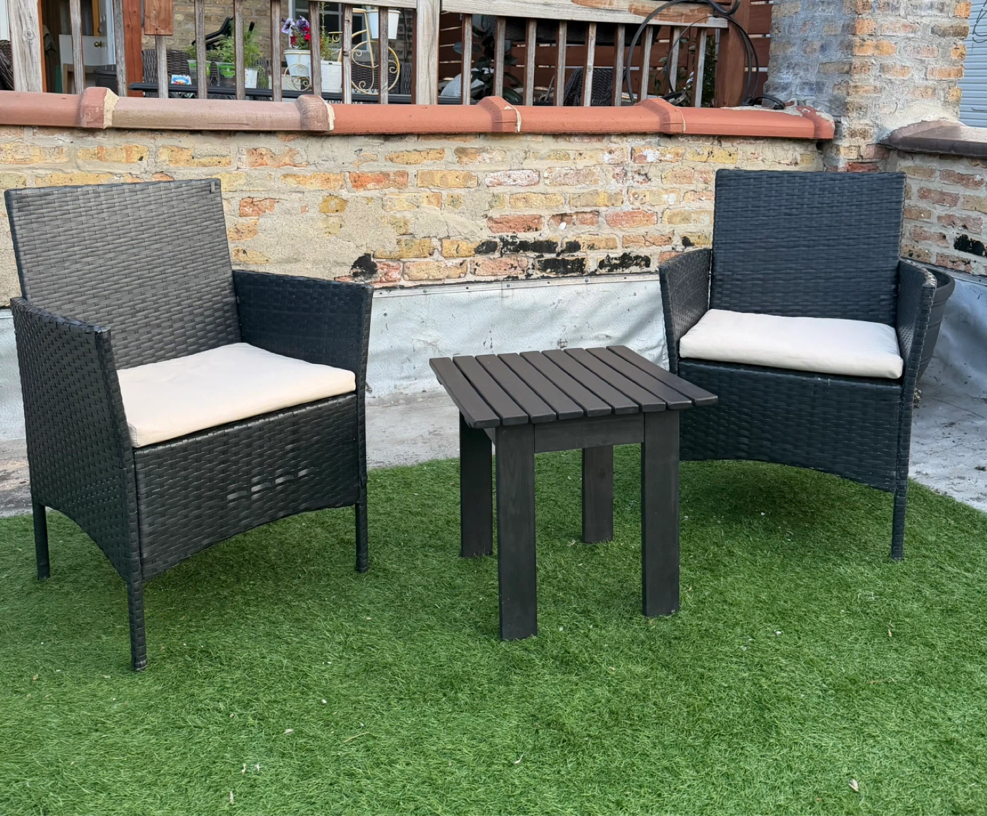 Wicker Patio Chairs and Side Table Set