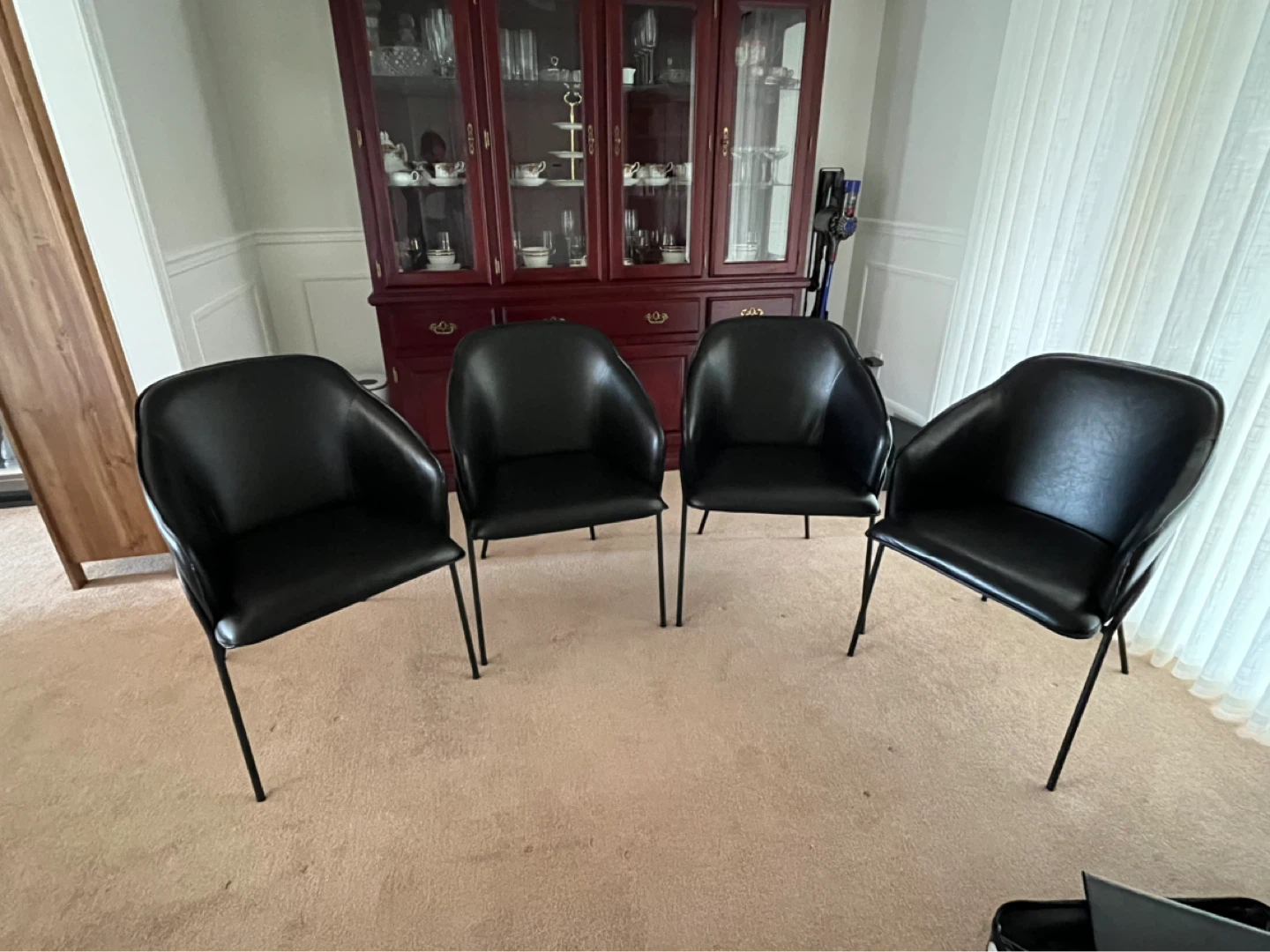 Set of 4 Black Leather Dining Chairs
