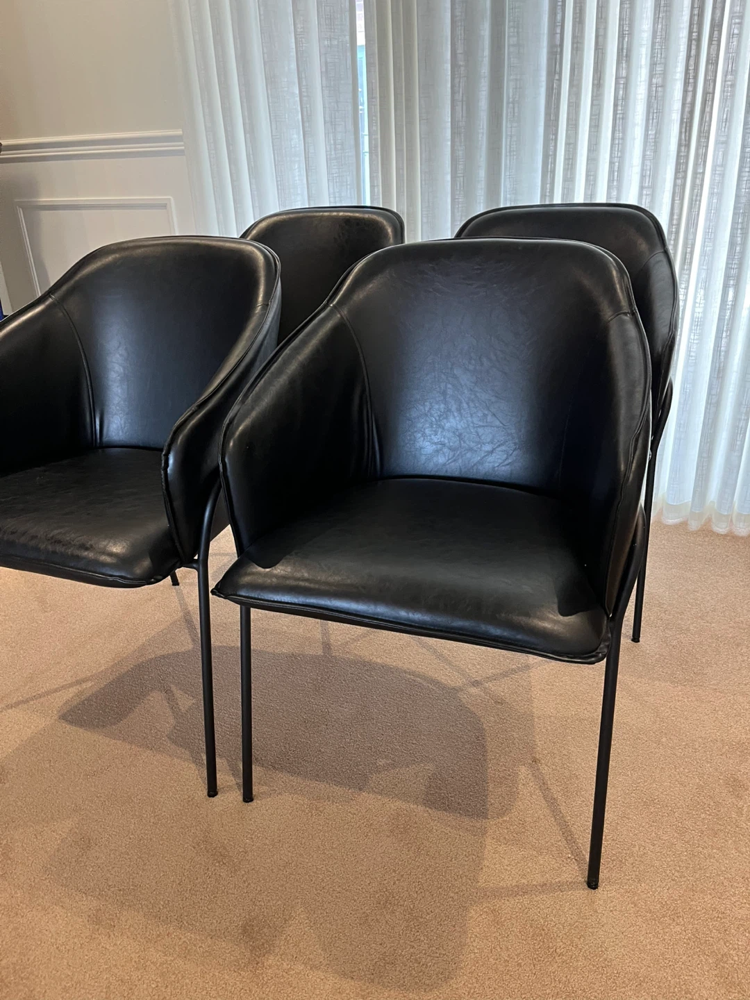 Set of 4 Black Leather Dining Chairs - photo 4
