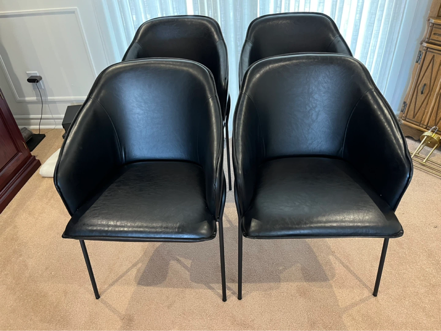 Set of 4 Black Leather Dining Chairs - photo 5