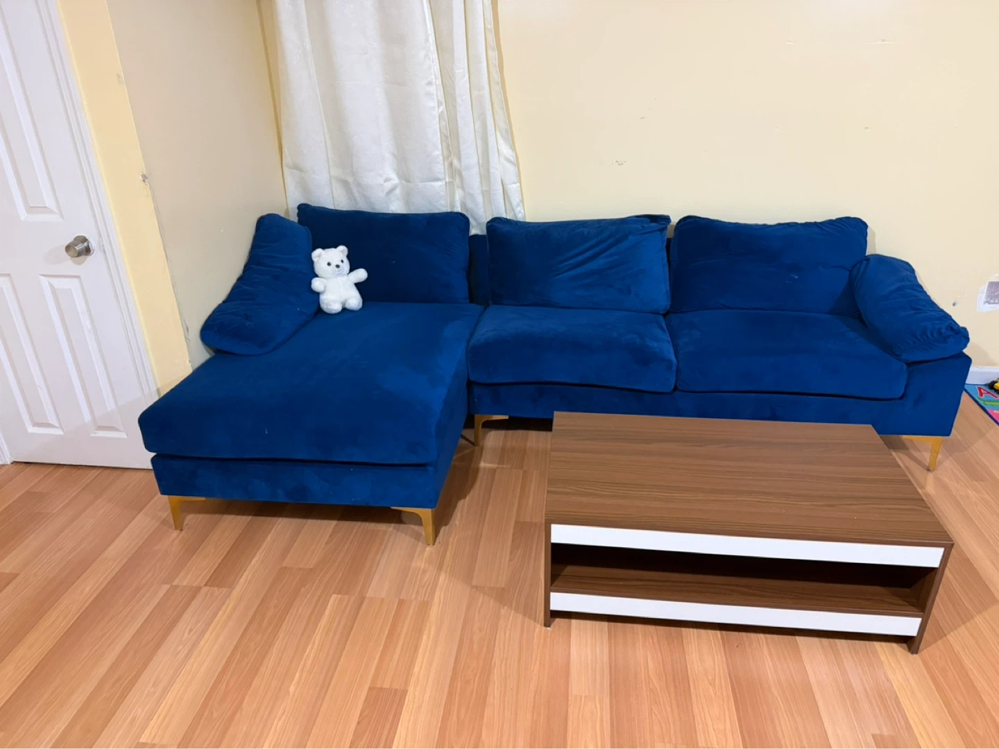 Blue Velvet Sectional Sofa - photo 2
