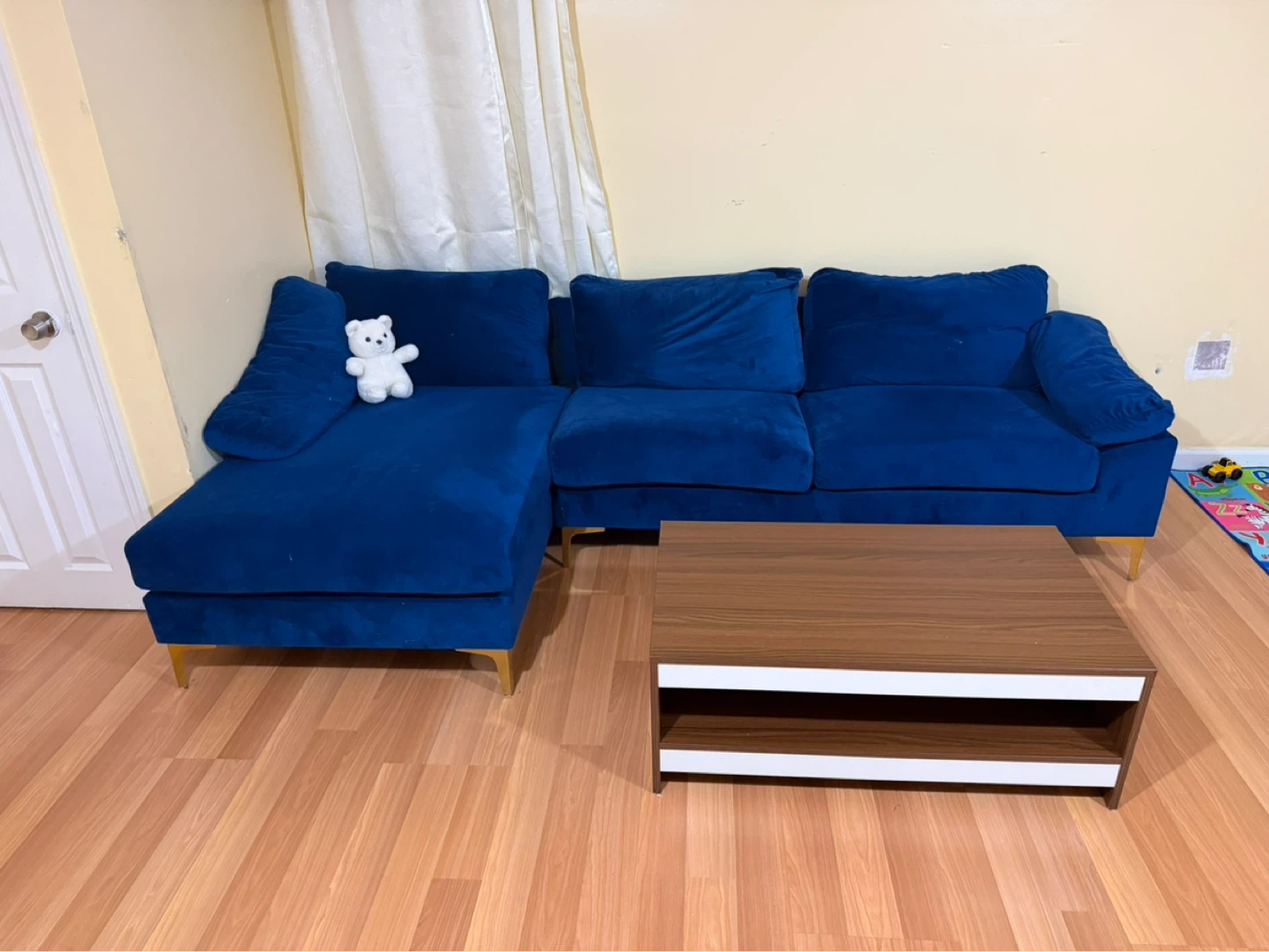Blue Velvet Sectional Sofa - photo 3