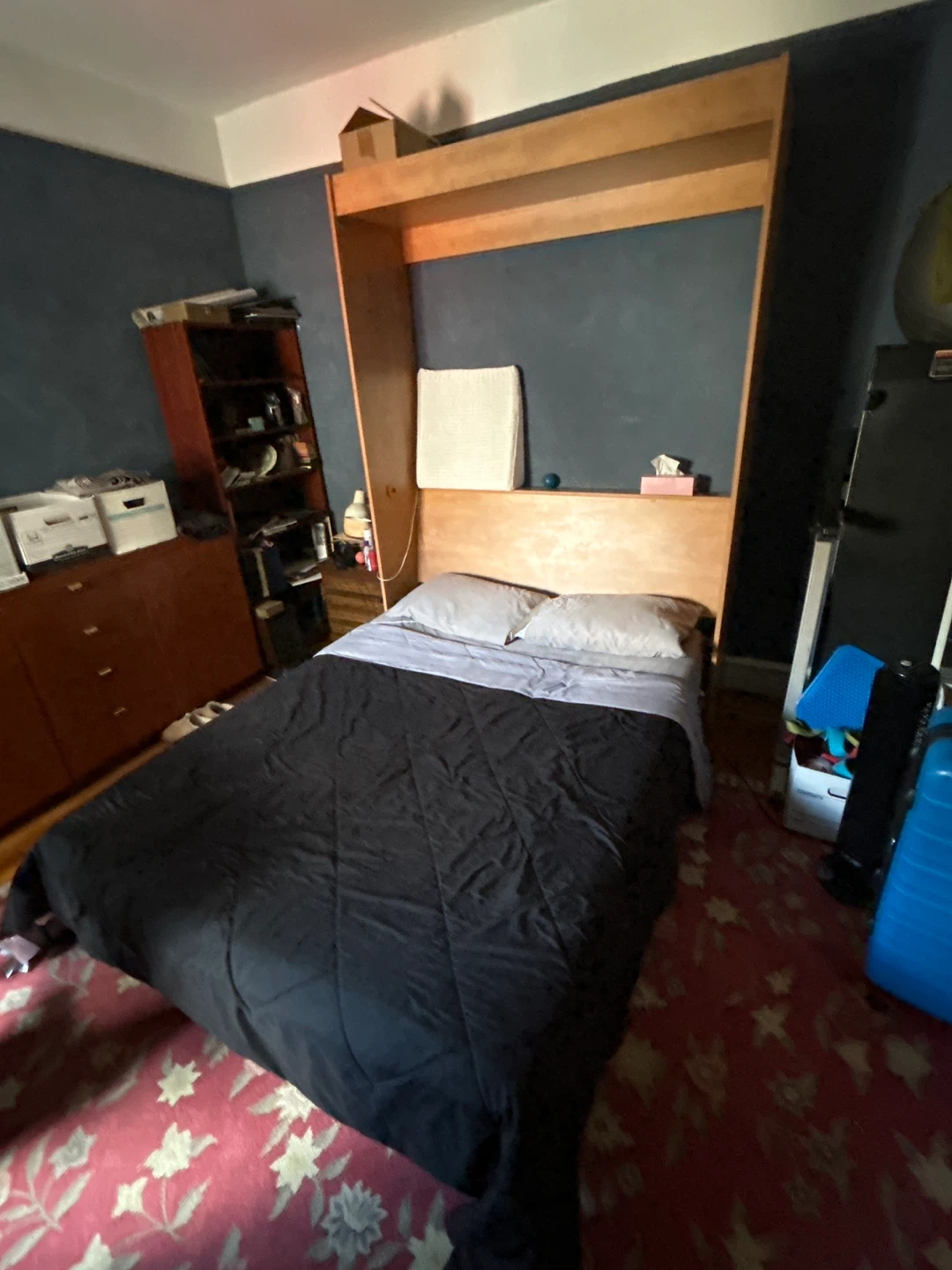 Wooden Wall Murphy Bed Frame with Shelving