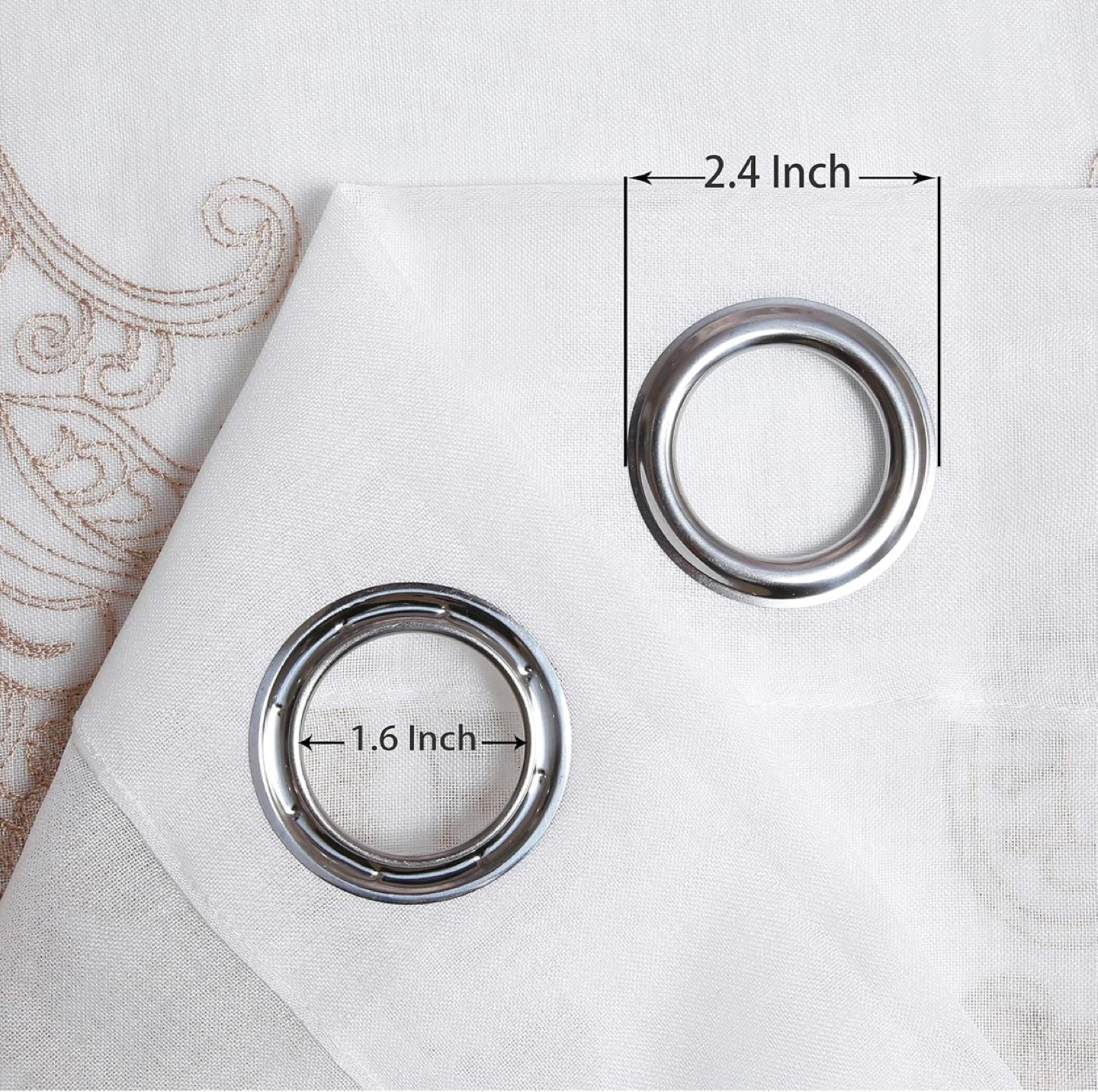White Sheer Curtains with Light Coffee Damask Pattern - photo 3