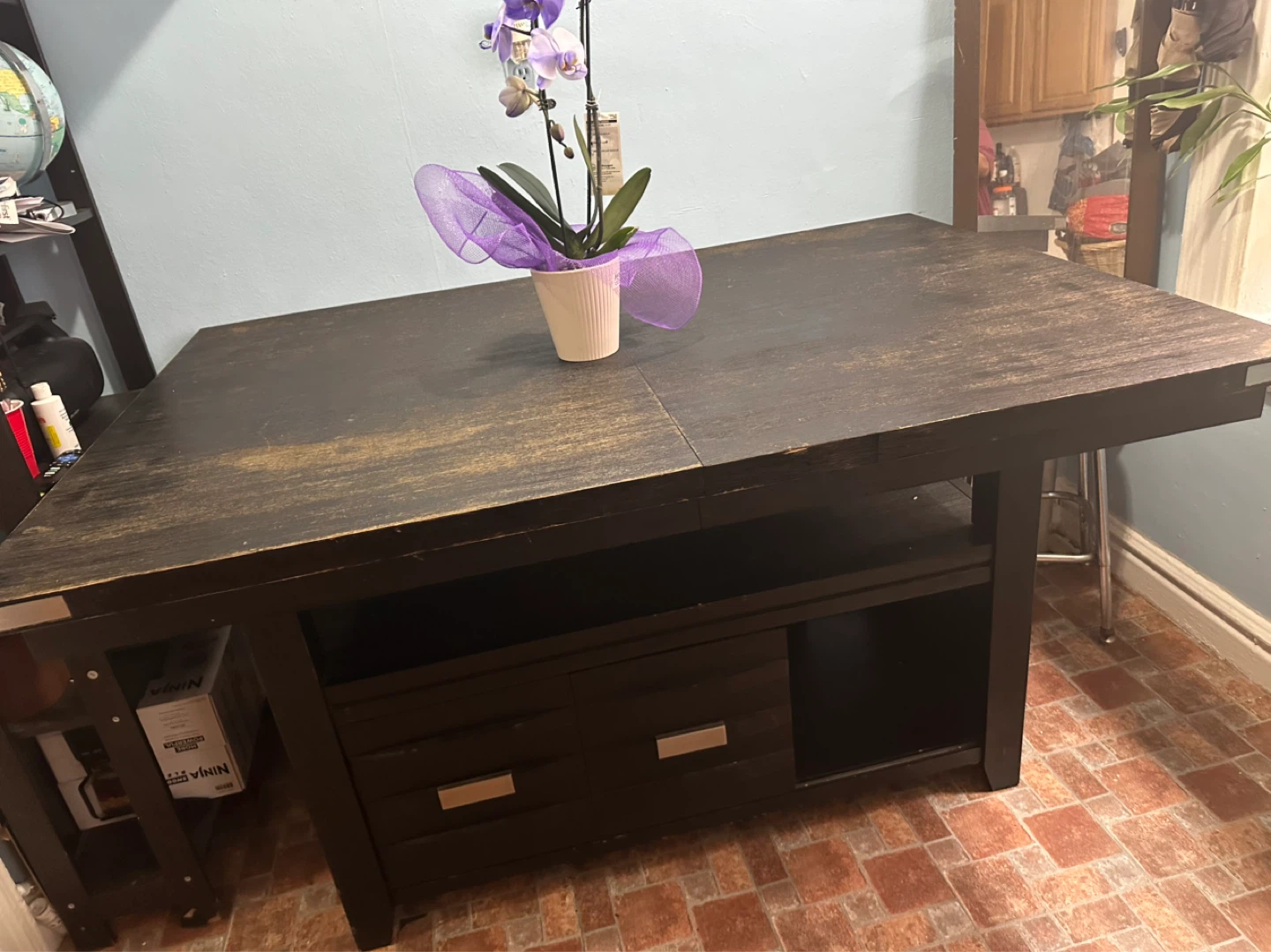 Dark Wood Dining Table with Storage