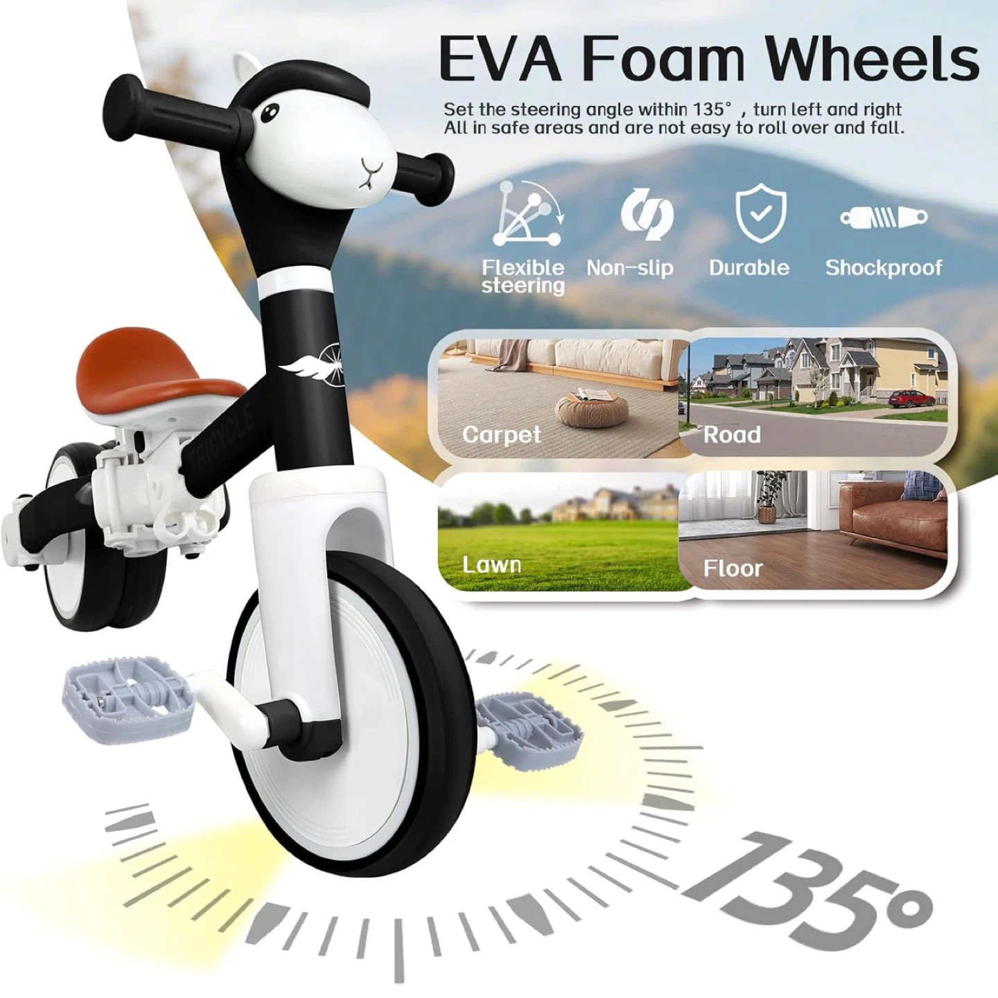 3-in-1 Kids Tricycle, Balance Bike, Baby Walker - Black/Brown - photo 4