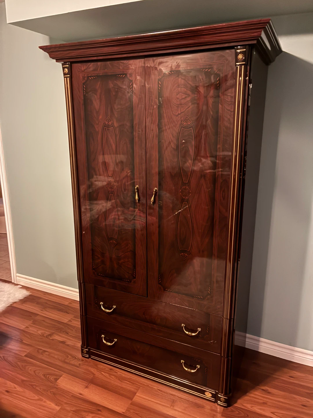 Dark Wood Bedroom Set - Bed Frame, Dresser, Wardrobe