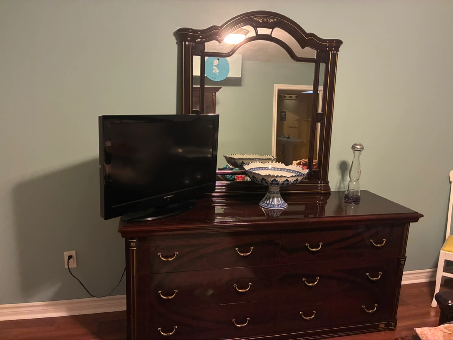Dark Wood Bedroom Set - Bed Frame, Dresser, Wardrobe - photo 2