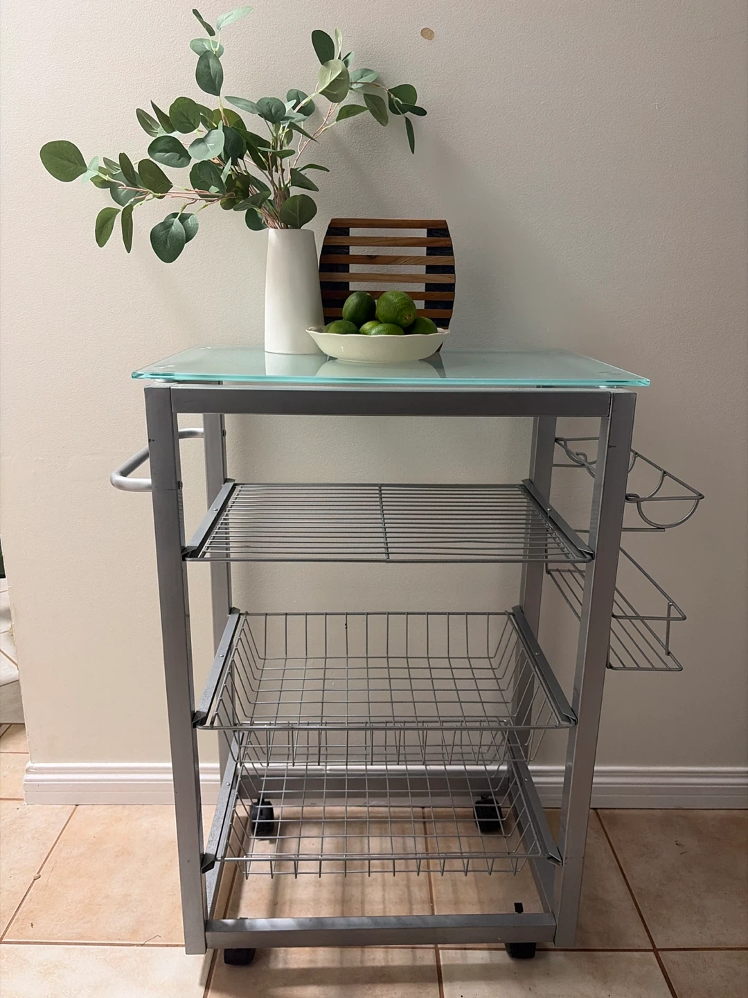 Rolling Kitchen Cart with Glass Top