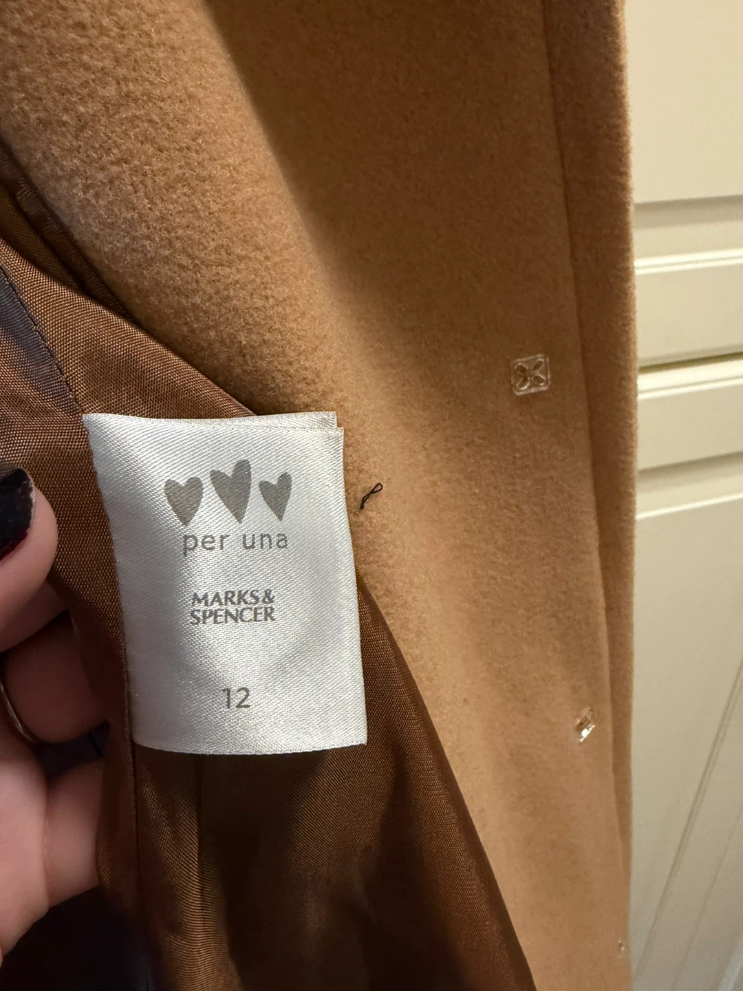 Per Una by Marks & Spencer Camel Wool Blend Coat Size 12 - photo 4