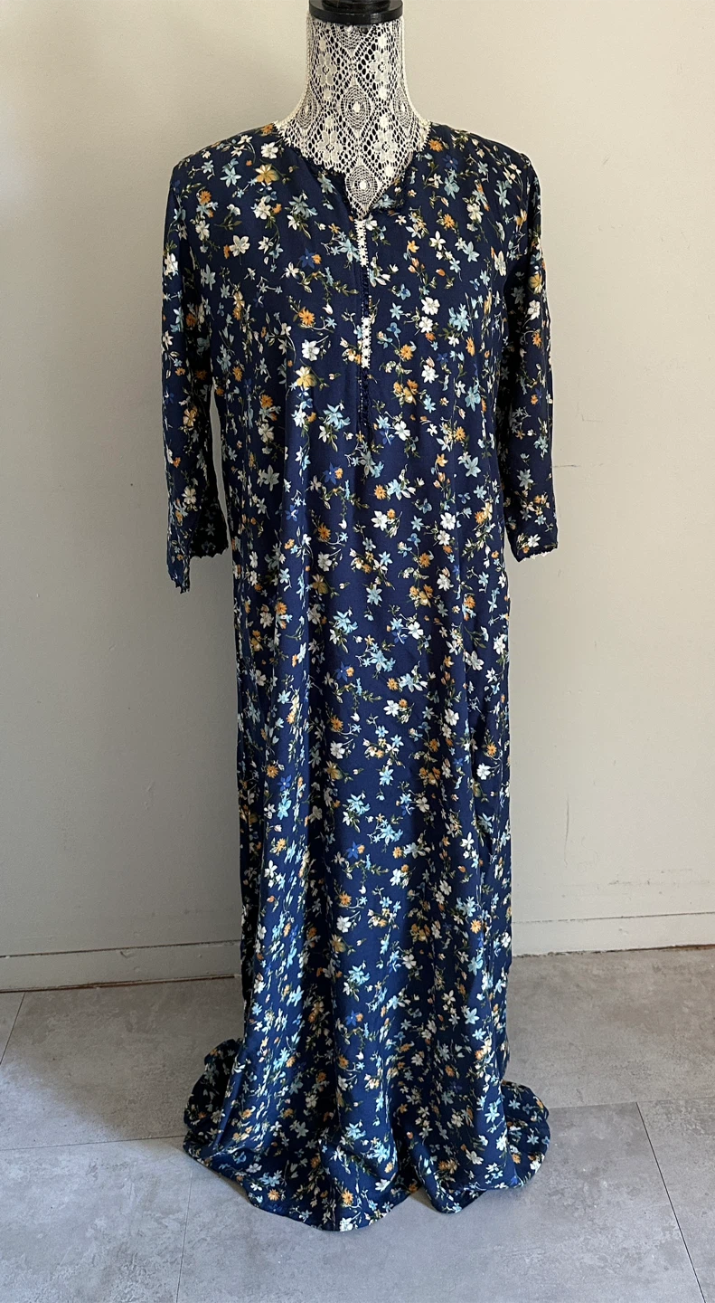 Navy Floral Maxi  with White Lace Detail