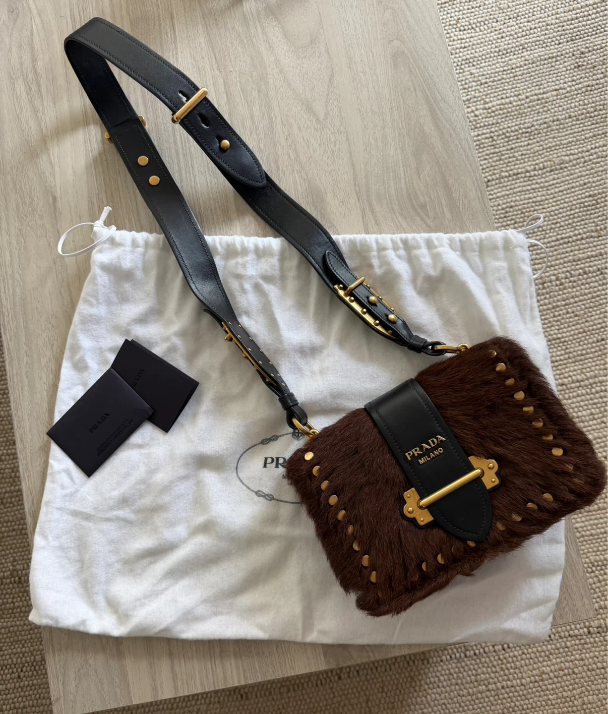 Prada Fur & Leather Studded Shoulder Bag - photo 2