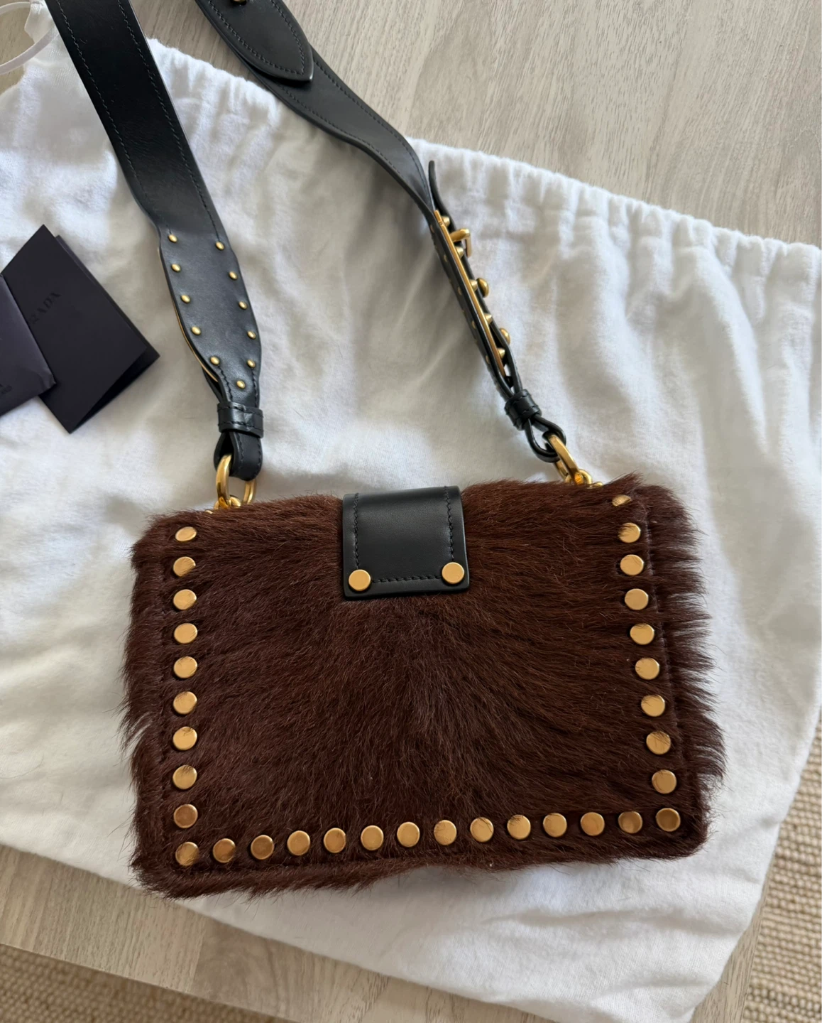 Prada Fur & Leather Studded Shoulder Bag - photo 5