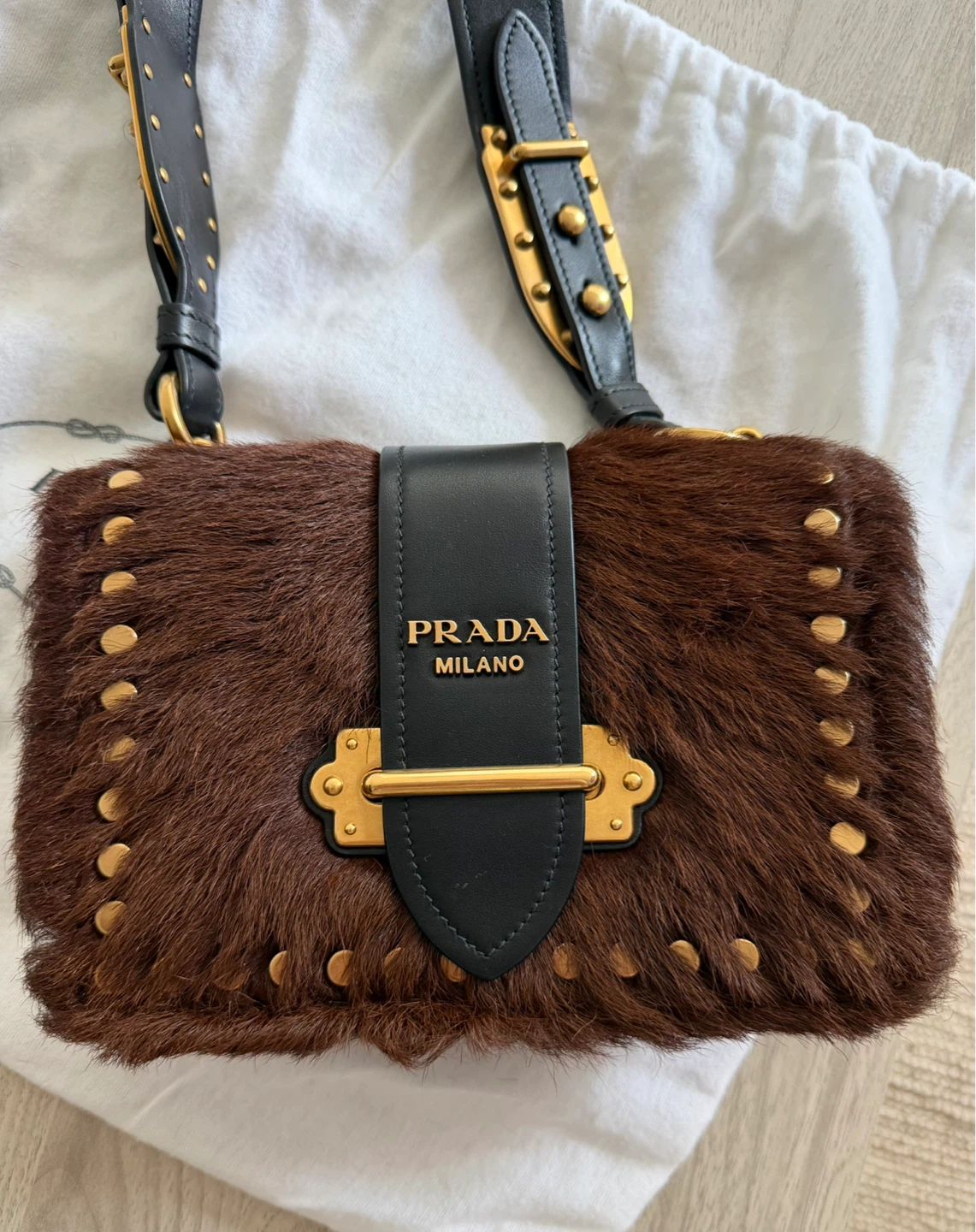 Prada Fur & Leather Studded Shoulder Bag - photo 3