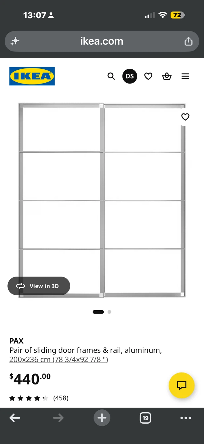 IKEA PAX Sliding Door Frames & Rail Aluminum 200x236 cm