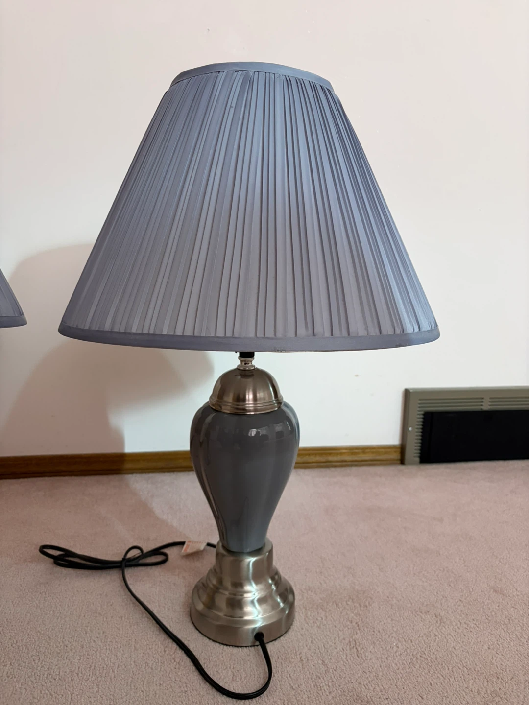 Pair of Grey Table Lamps with Pleated Shades - photo 2