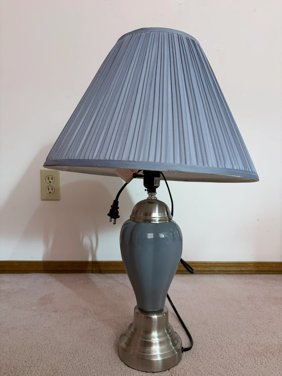 Pair of Grey Table Lamps with Pleated Shades
