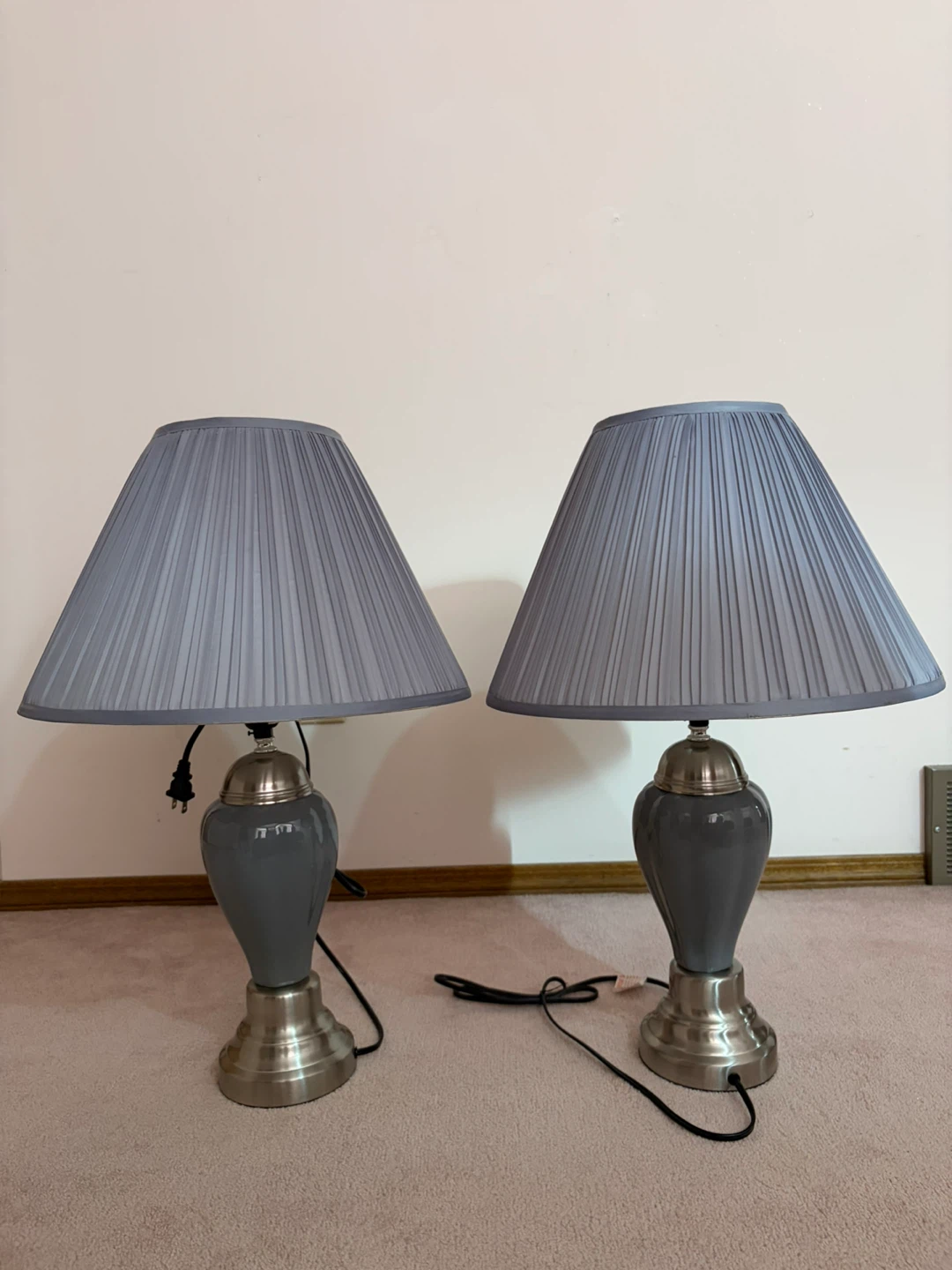 Pair of Grey Table Lamps with Pleated Shades - photo 3