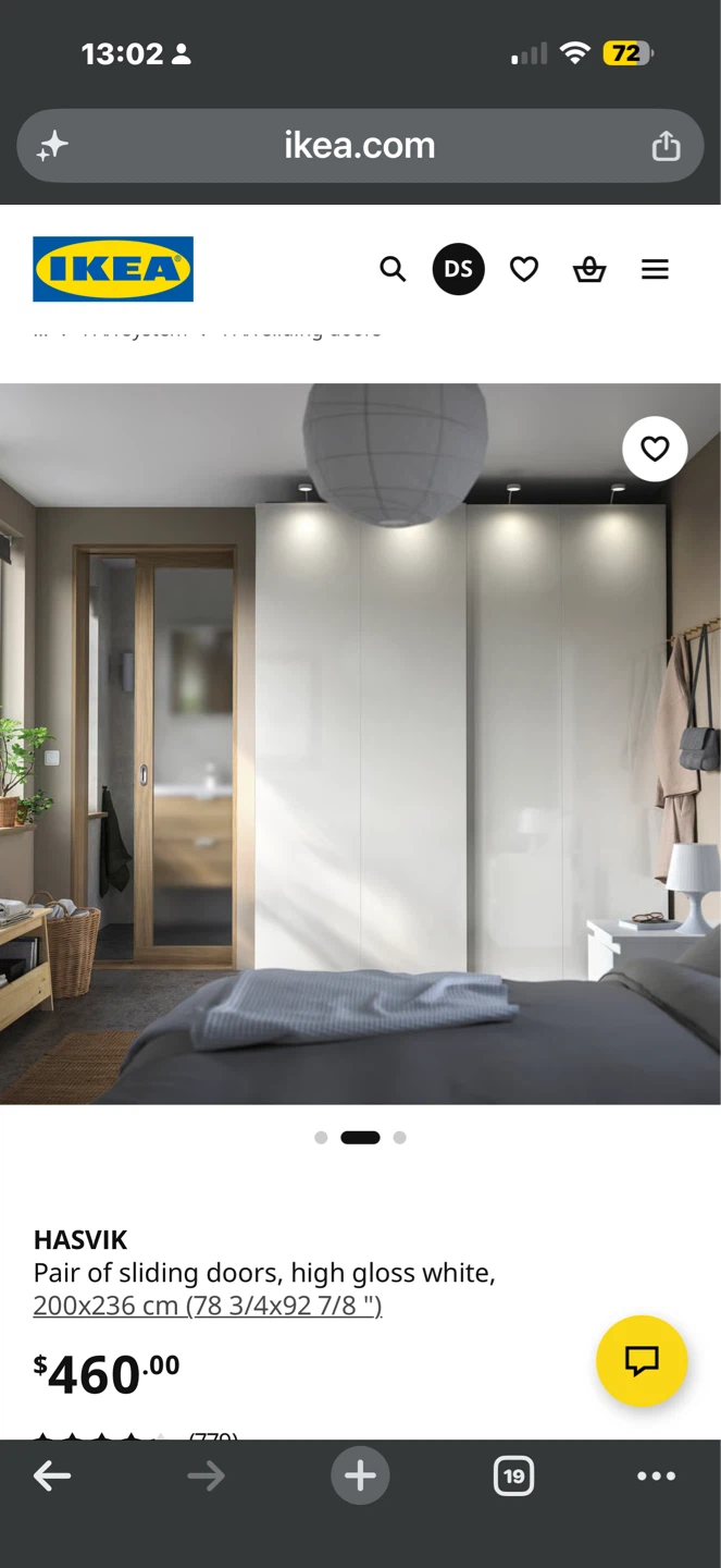 IKEA HASVIK Pair of Sliding Doors - High Gloss White 200x236 cm