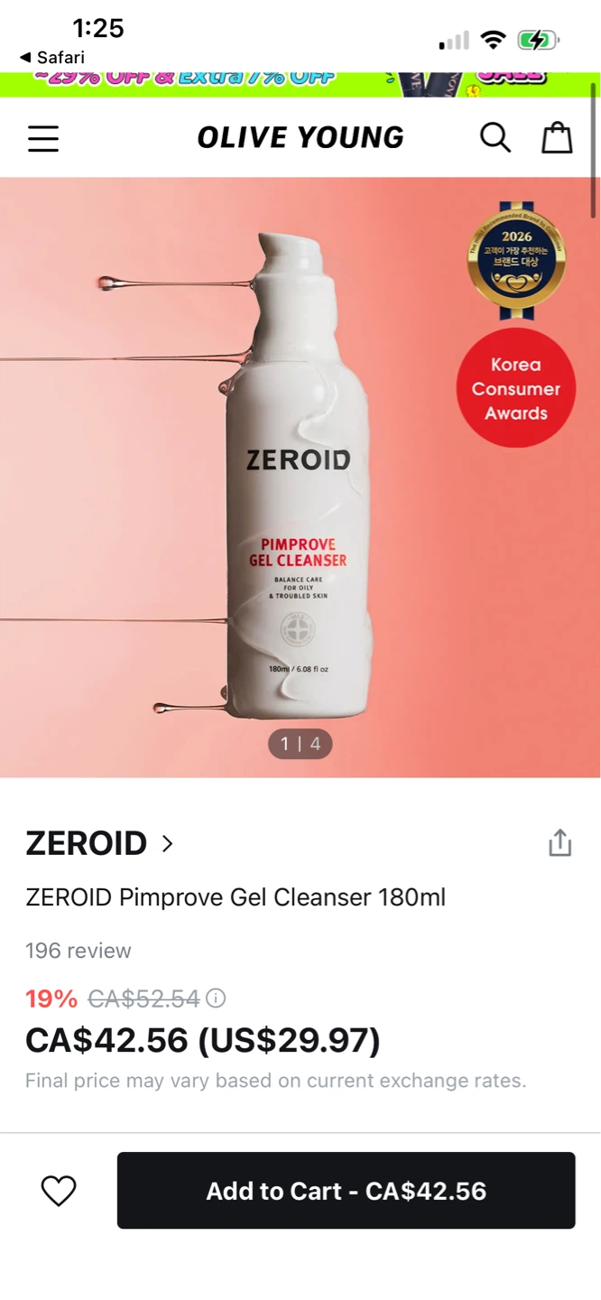 ZEROID Pimprove Gel Cleanser 180ml