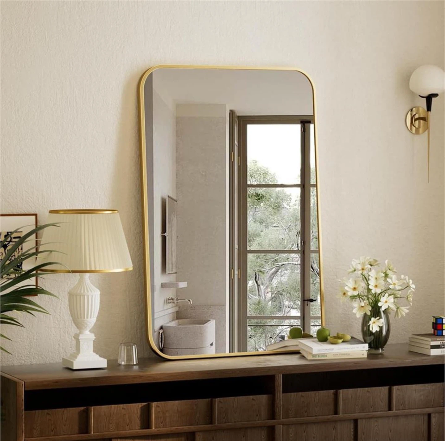 Gold Rounded Rectangle Wall Mirror