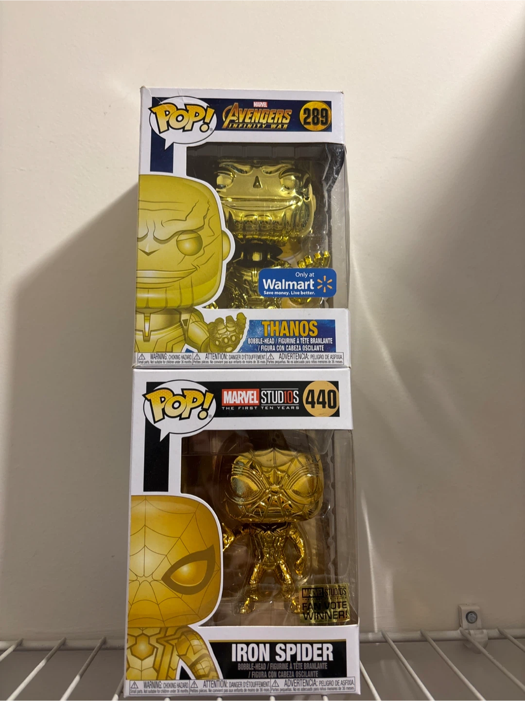 Funko Pop! Marvel Gold Thanos & Iron Spider Figures