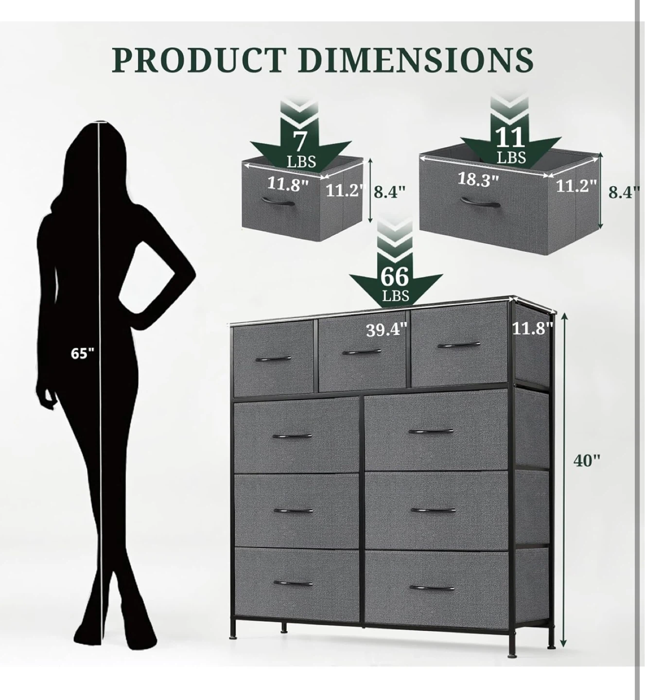 Gray 10-Drawer Fabric Dresser - photo 2