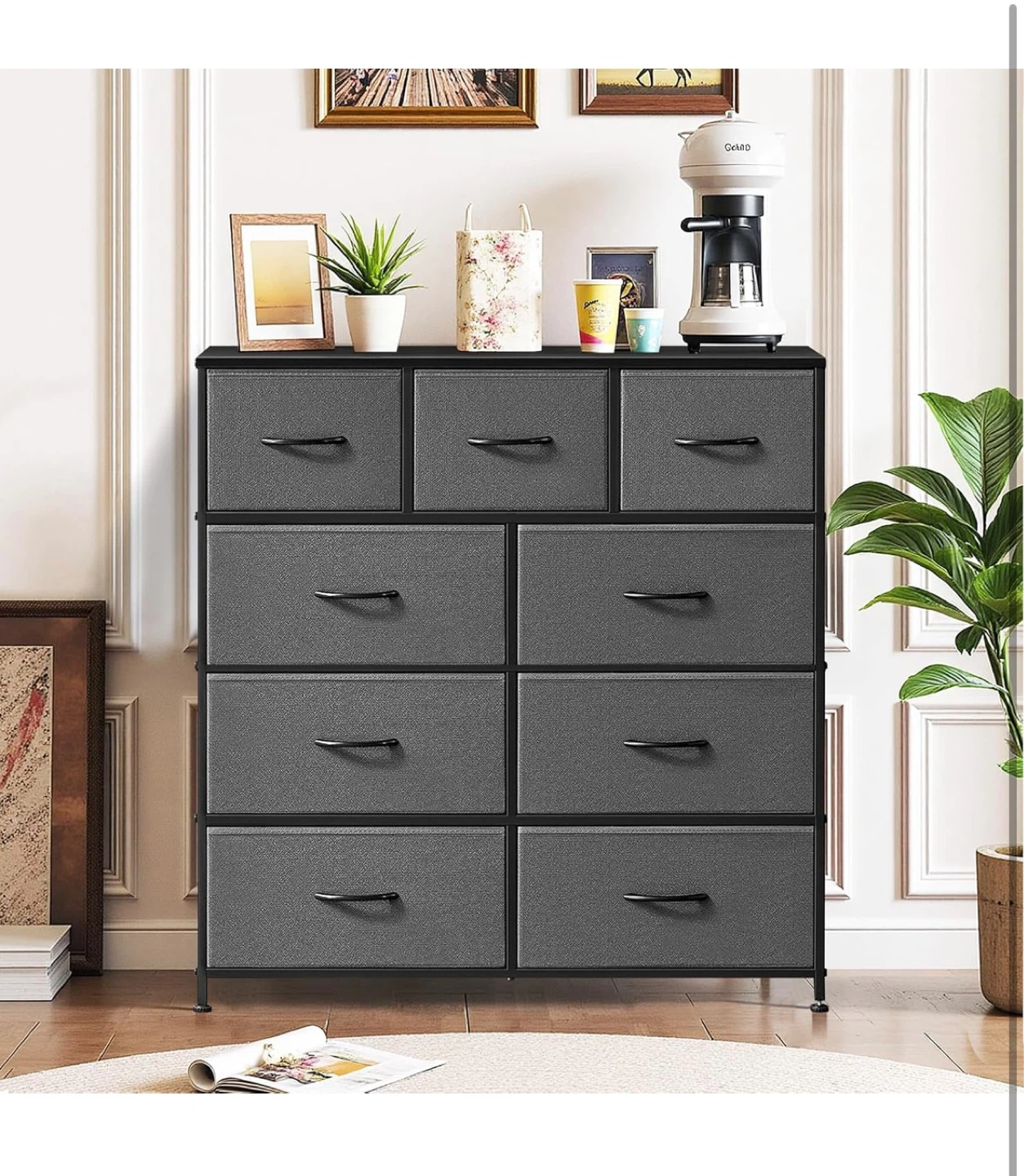 Gray 10-Drawer Fabric Dresser