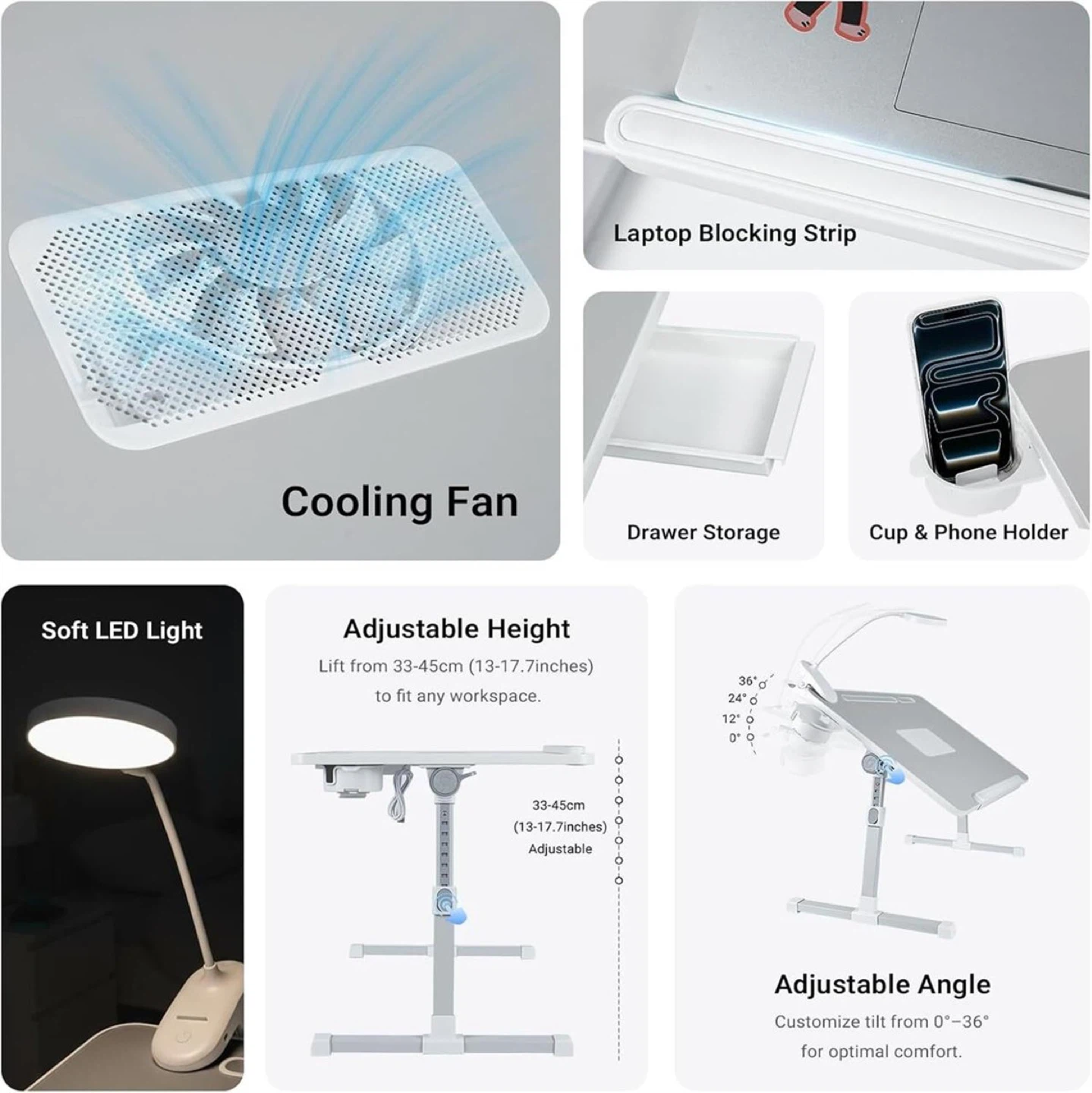Adjustable Laptop Desk with Cooling Fan and LED Light - photo 2