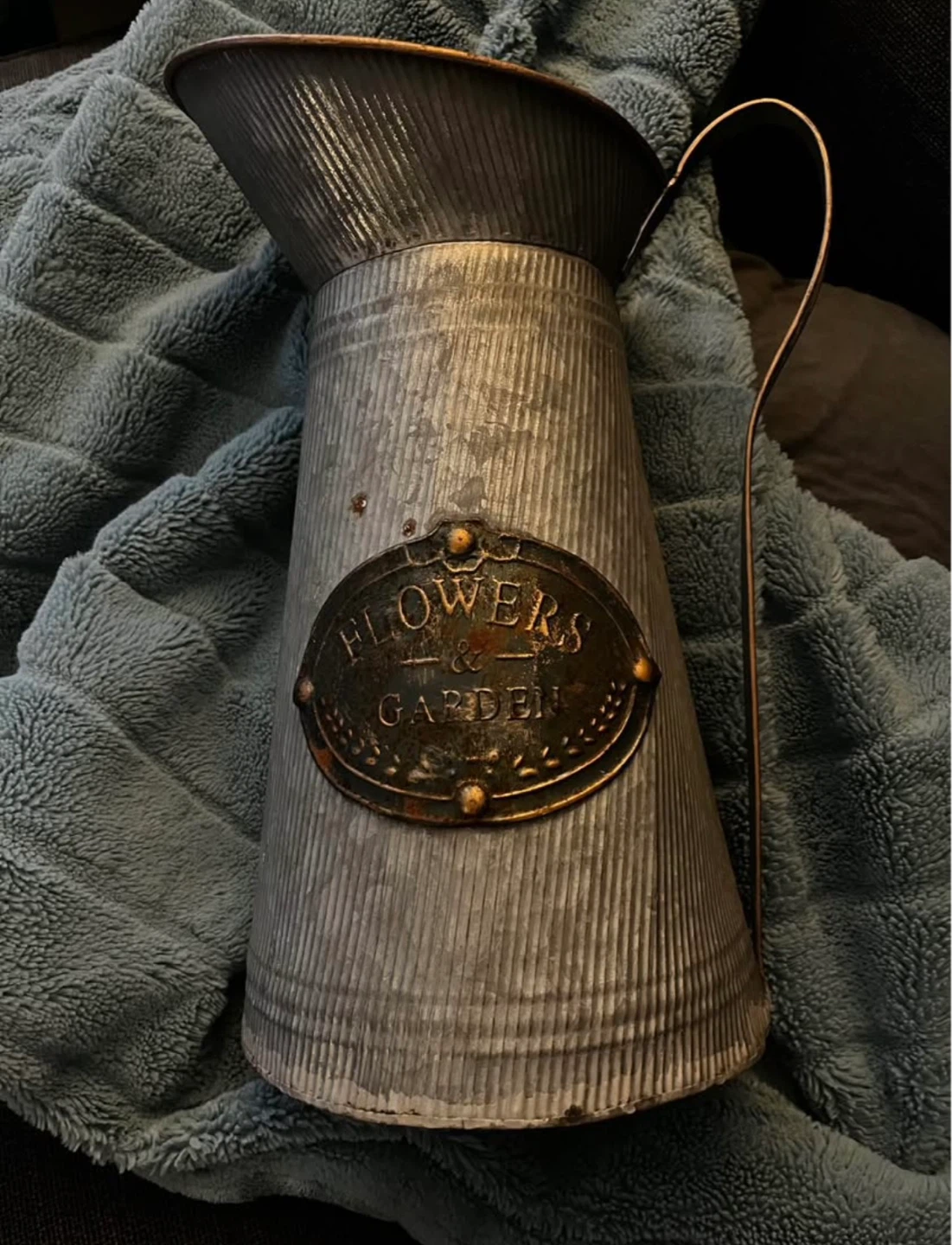 Galvanized Metal "Flowers & Garden" Pitcher