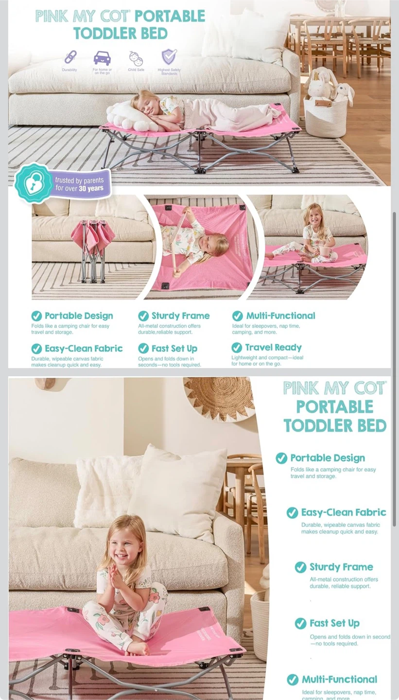 Pink My Cot Portable Toddler Bed