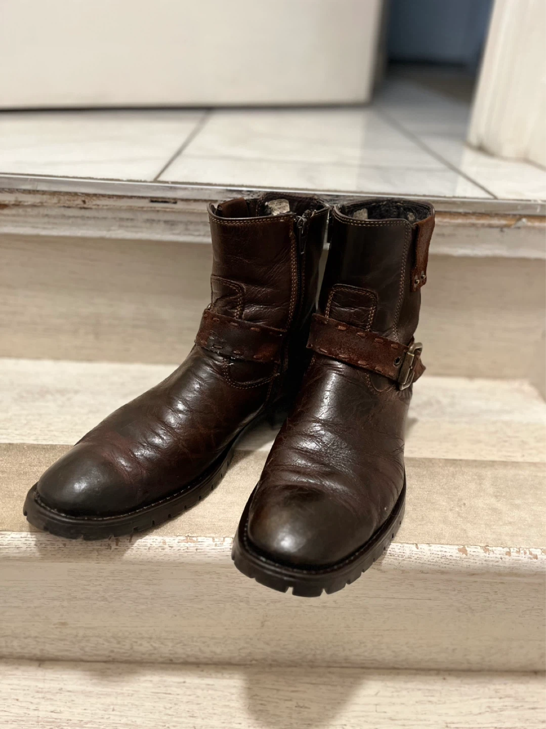 Brown Leather Moto Boots