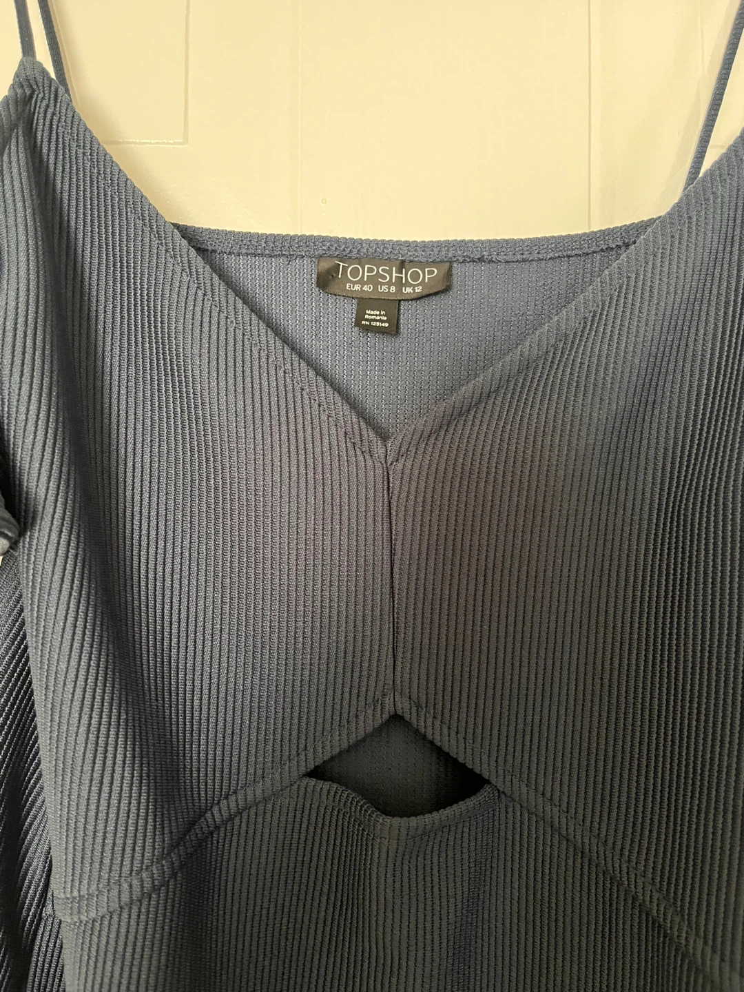 TOPSHOP Navy Ribbed Cold Shoulder Midi Dress - photo 2