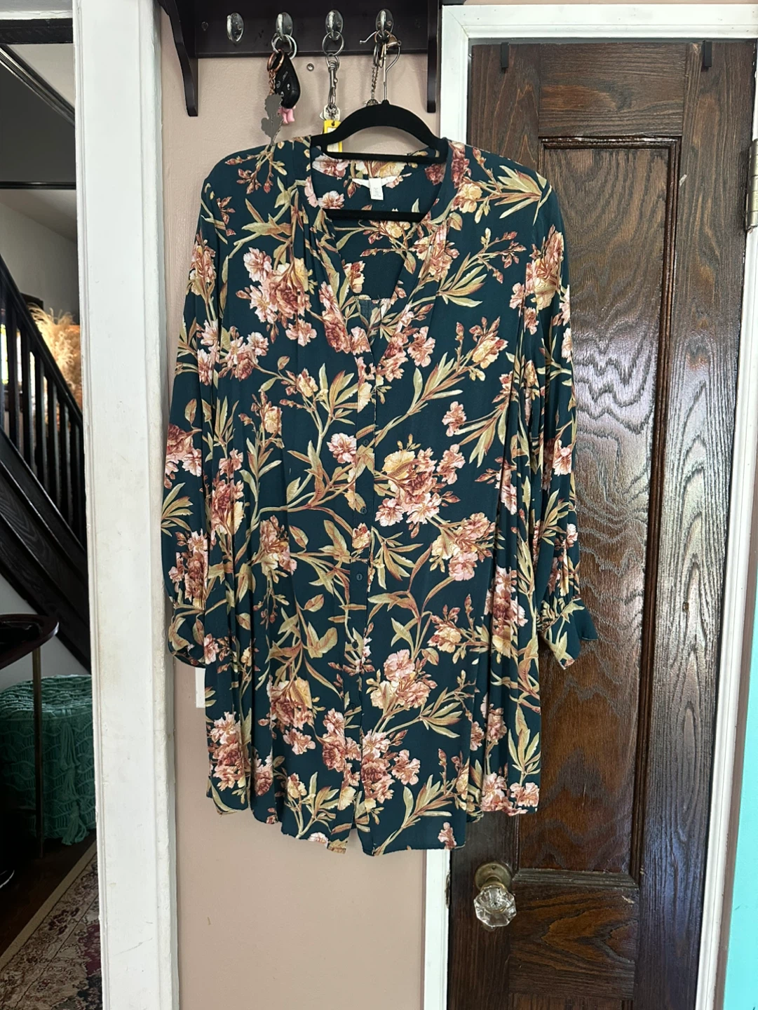 H&M Mama Floral Print Button-Up Shirt Dress XL