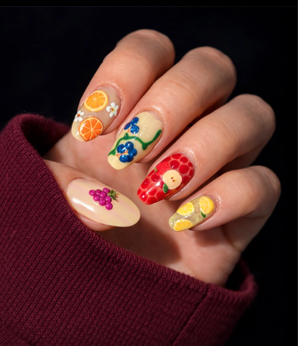Fruit-themed custom nail art set