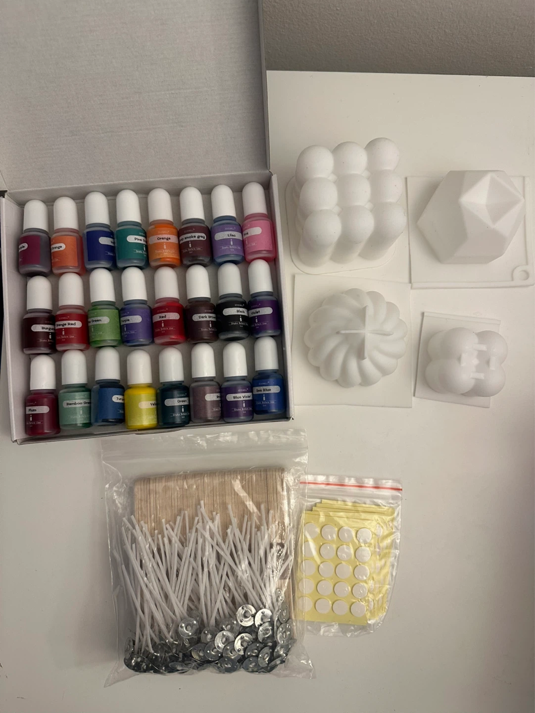 24-Color Liquid Candle Dye Set + 3D Silicone Molds & Wicks