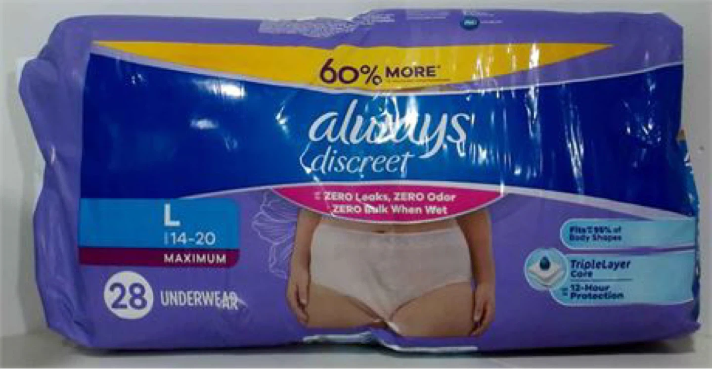 Always Discreet 28 pc Incontinence Underwear sz L
