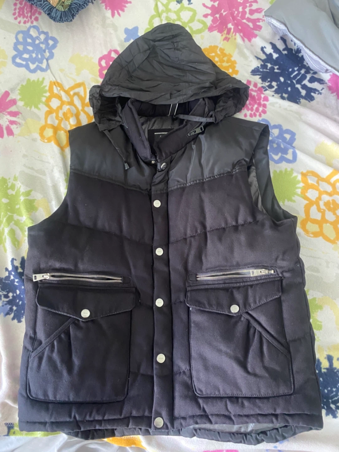 Black Zara Puffer Vest with Hood