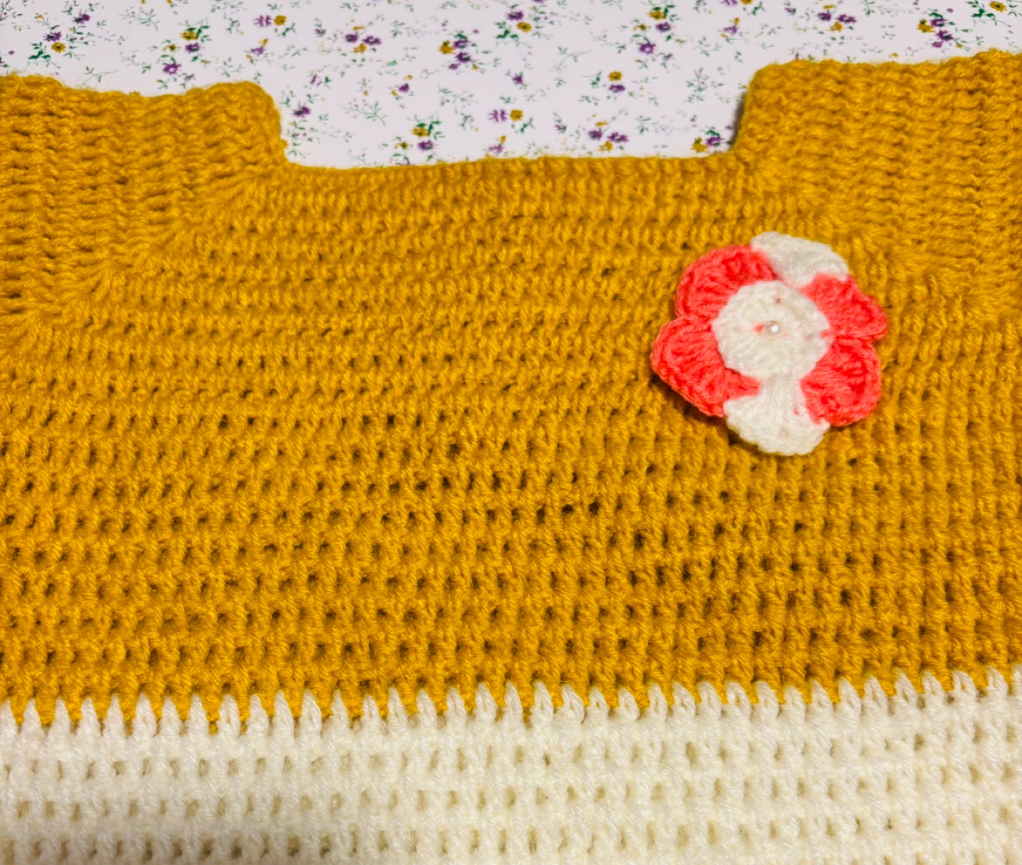 Handmade Crochet Girl Sweater Dress Yellow White - photo 2