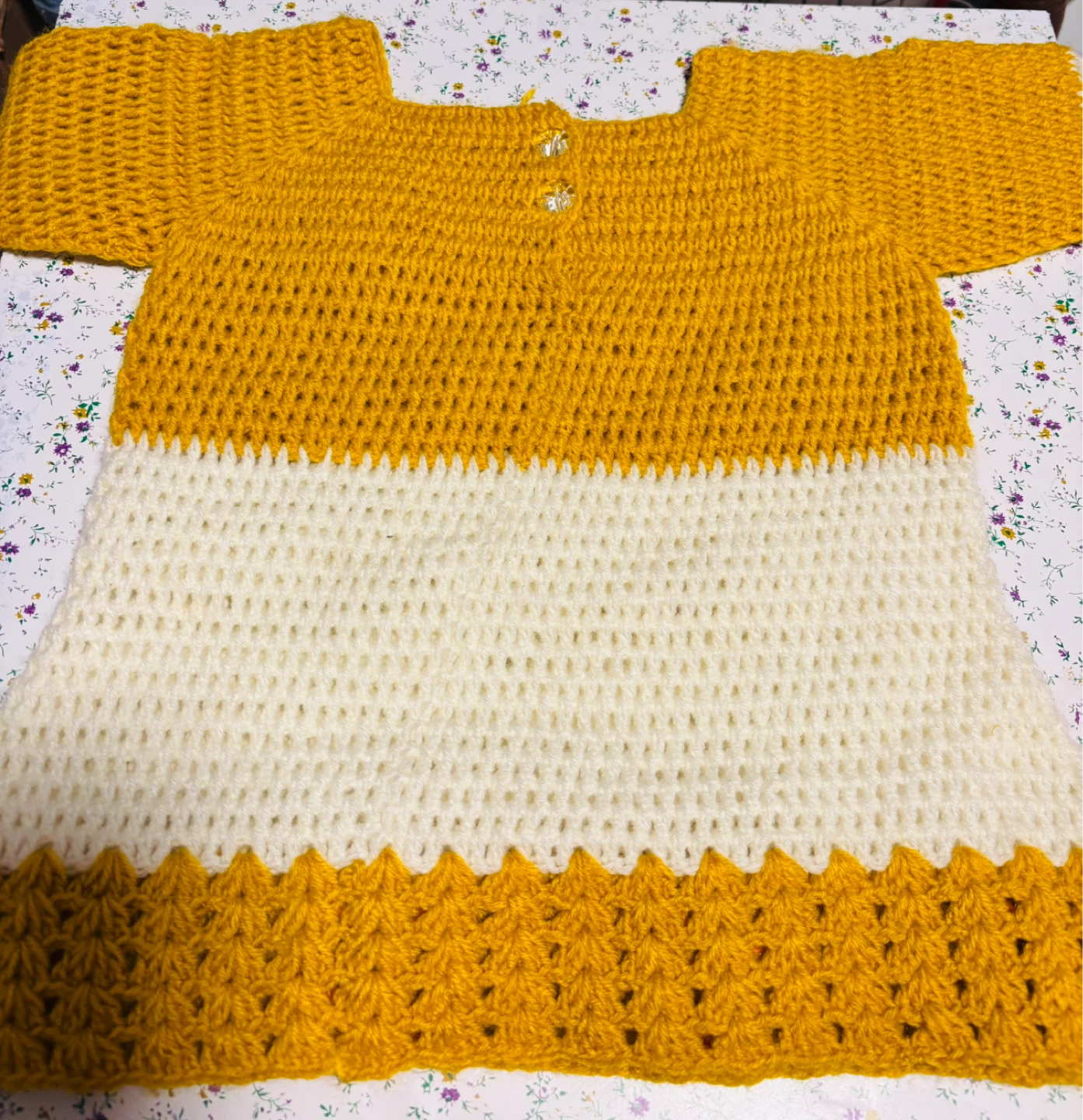 Handmade Crochet Girl Sweater Dress Yellow White - photo 4