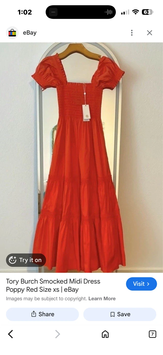 Tory Burch Smocked Midi Dress Poppy Red XS - photo 2