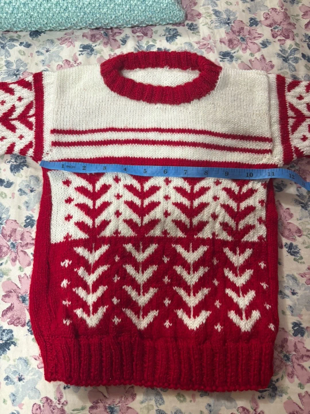 Hand-Knit Red and White Sweater For Toddler