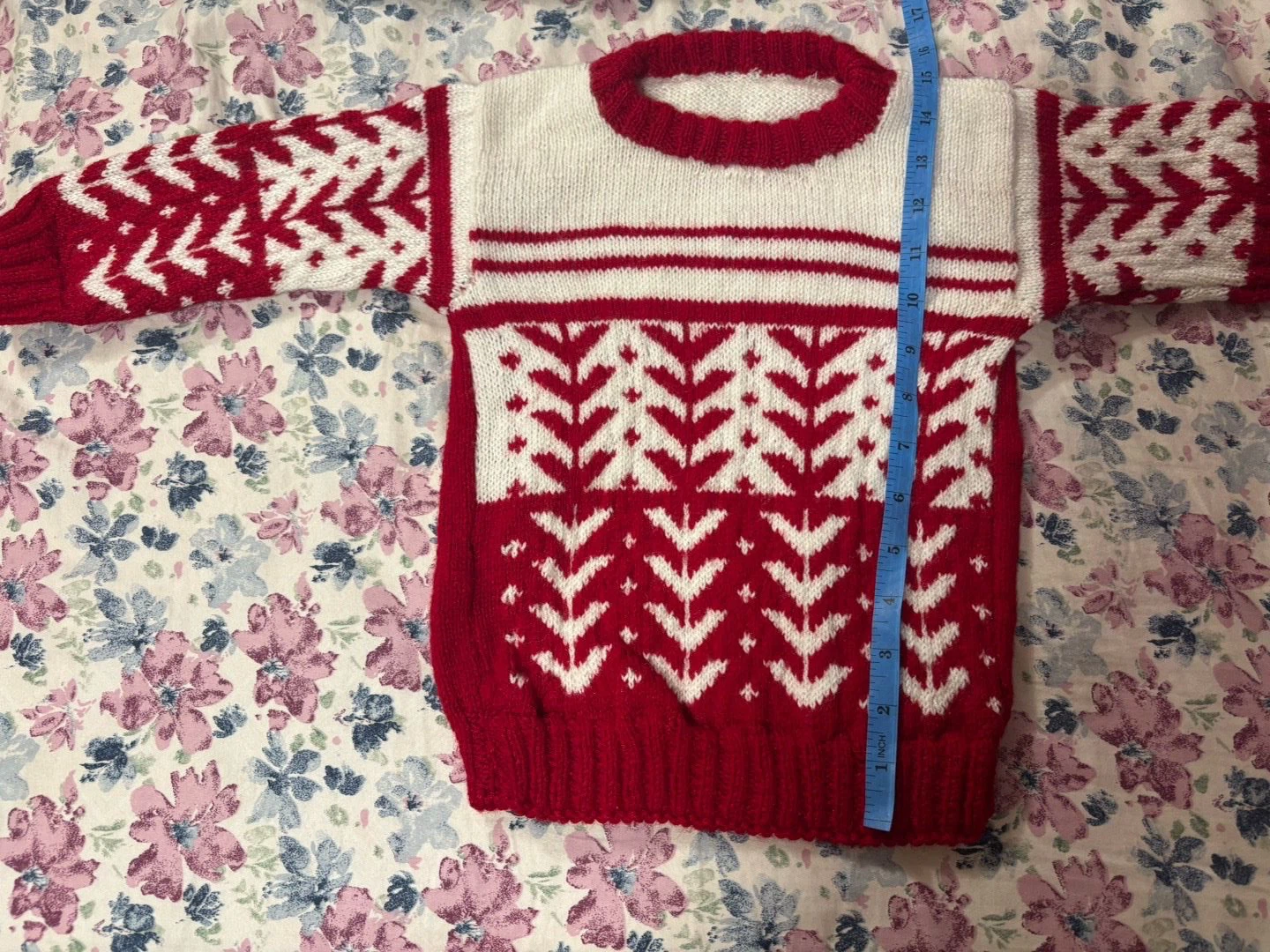Hand-Knit Red and White Sweater For Toddler - photo 2