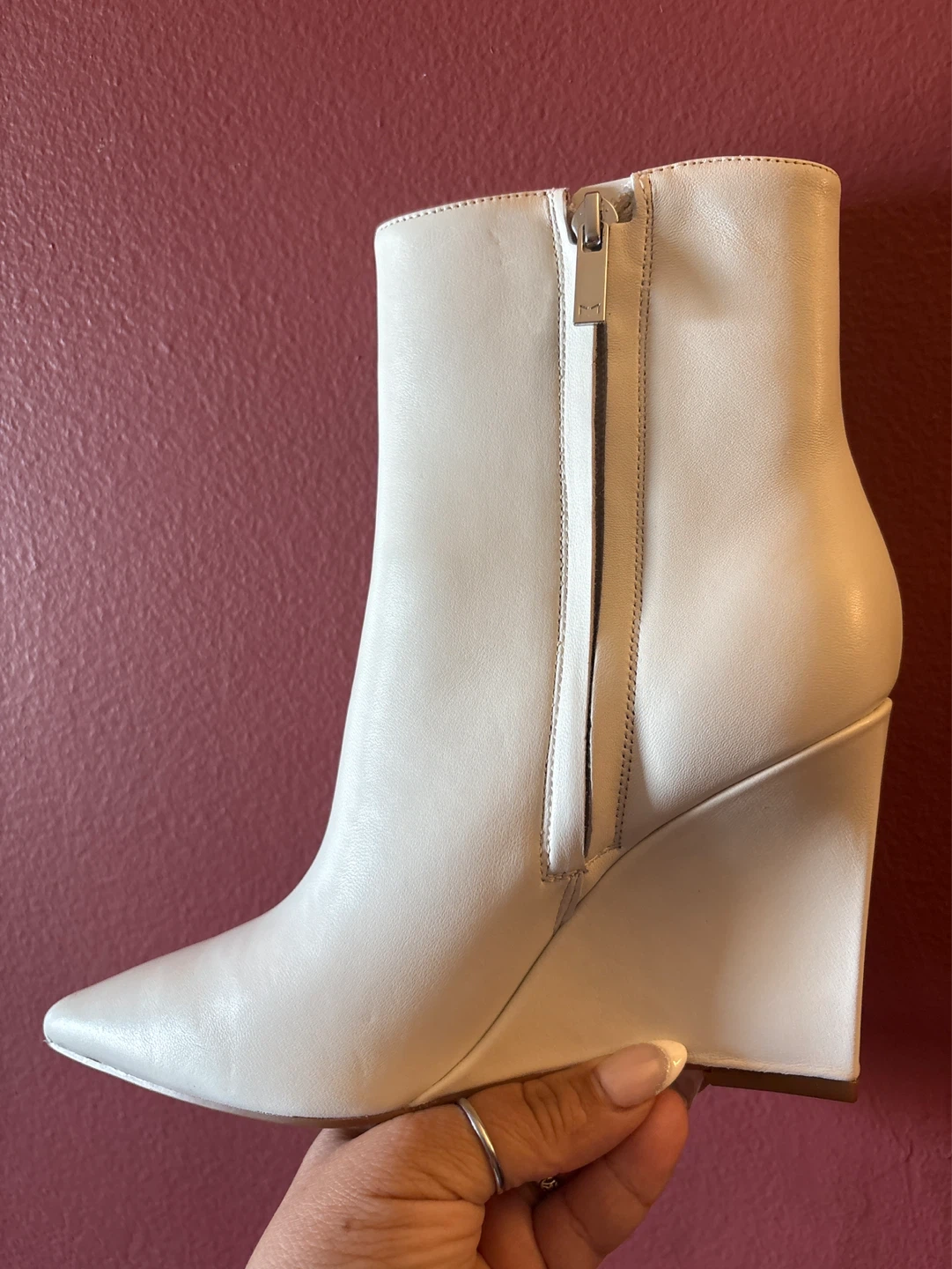 New Marc Fisher Leather Wedge Ankle Boots Size 6M - photo 3