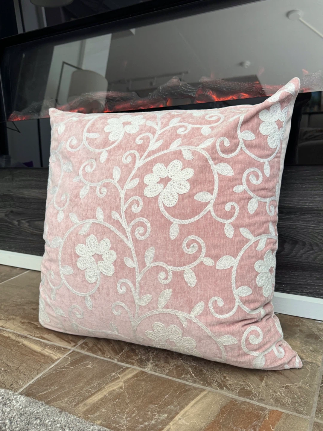 Large Pink & White Floral Pillow - photo 2