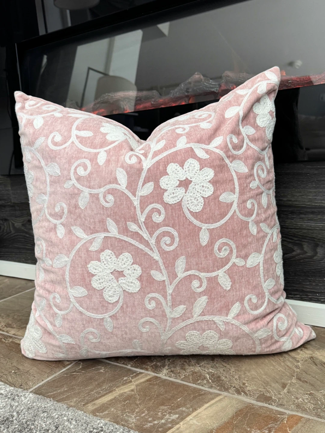 Large Pink & White Floral Pillow