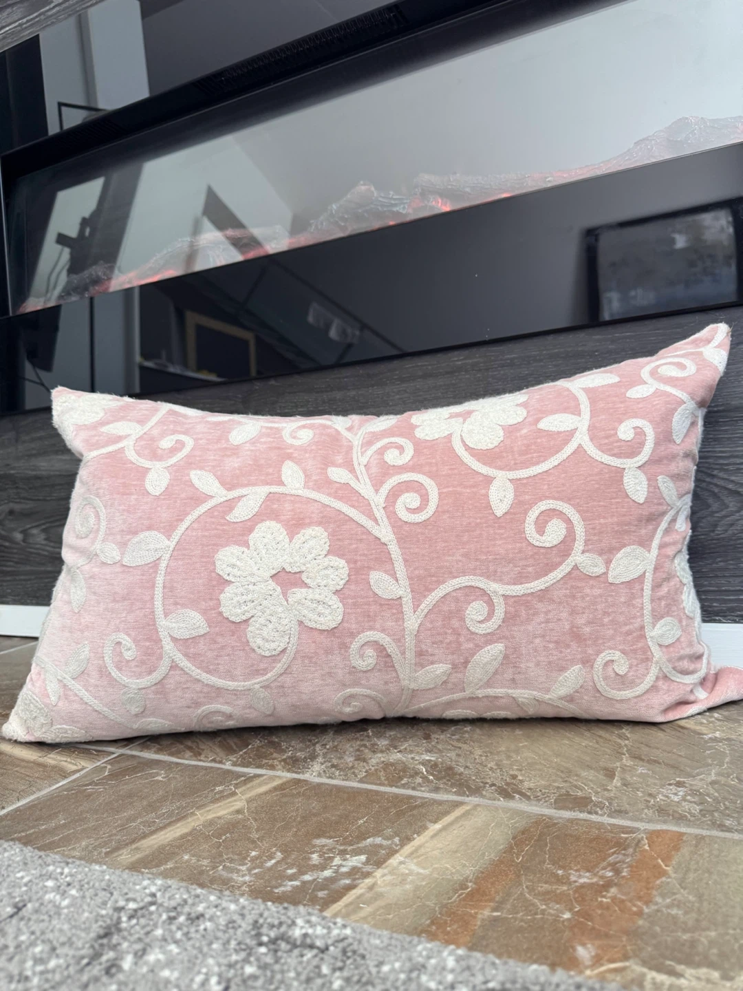 Pink & White Floral Lumbar Pillow - photo 5